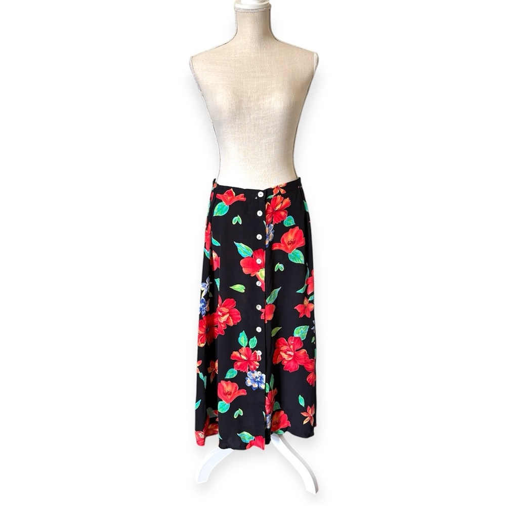 Worthington Vintage Black and Red Floral Midi Skirt Size 12P
